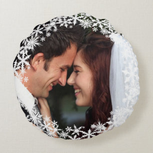 Delicate Snowflake Photo Round Pillow
