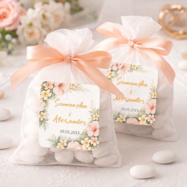 Delicate Soft Floral Romantic Blush Hibiscus  Square Sticker (Creator Uploaded)