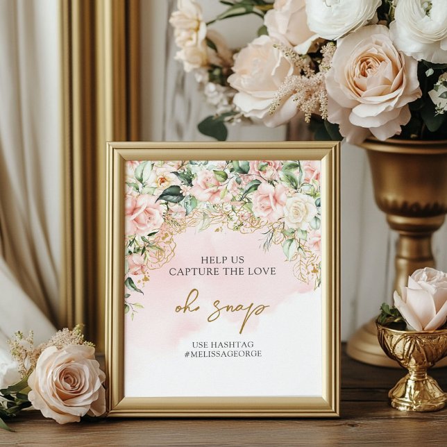 Delicate soft pastel pink roses gold Oh snap sign (Delicate soft pastel pink roses gold Oh snap sign)