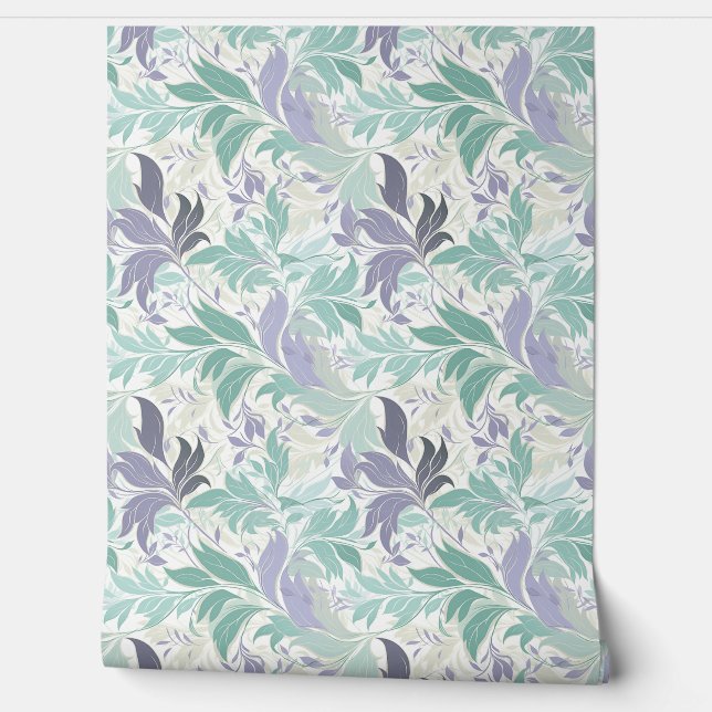 Delicate Soft pastel purple and sage green leaves Wallpaper (Unrolling)