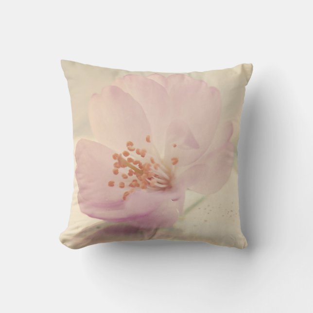 Delicate Soft Pink Cherry Blossom Flower Throw Pillow (Front)