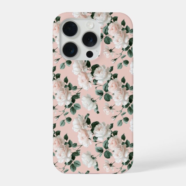 Delicate Soft Pink Rose White Floral Pattern iPhone Case (Back)