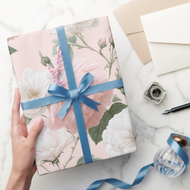 Delicate Soft Pink Rose White Floral Pattern Wrapping Paper (Gifting)