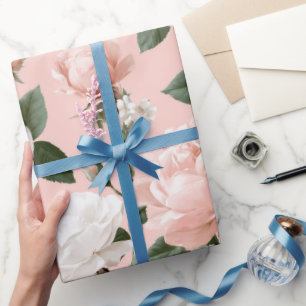Delicate Soft Pink Rose White Floral Pattern Wrapping Paper