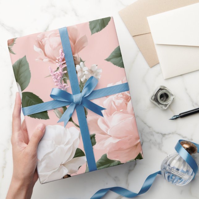 Delicate Soft Pink Rose White Floral Pattern Wrapping Paper (Gifting)