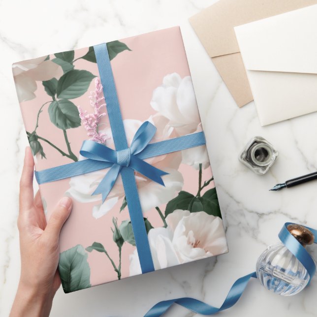 Delicate Soft Pink Rose White Floral Pattern Wrapping Paper (Gifting)