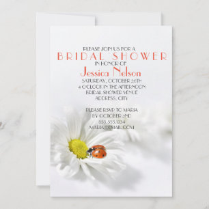 Delicate Spring Daisy Ladybug Bridal Shower Invitation