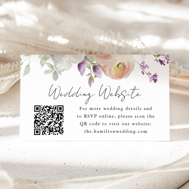 Delicate Spring Floral Wedding Website QR Code Enclosure Card (Creator Uploaded)