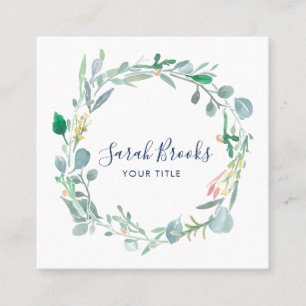 Delicate Spring Floral Wreath Monogram Square Business Card