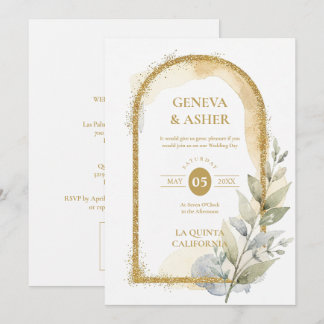 Delicate Spring Green & Beige Floral Arch Wedding Invitation