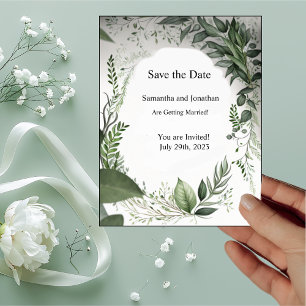 Delicate Spring Leaves Encircling Save the Date Invitation