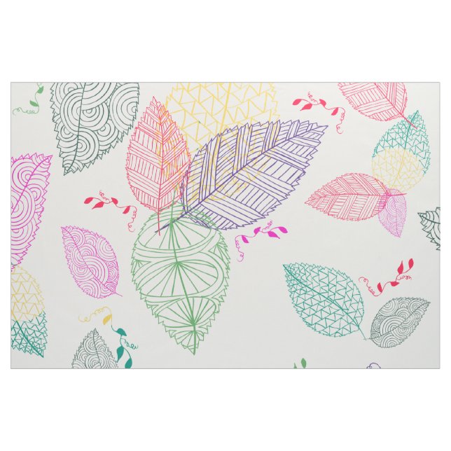 Delicate Stylized Colourful Spring leafs pattern Fabric (Fat Quarter)