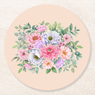 Delicate Summer Garden Party Flowers Round Paper Coaster
