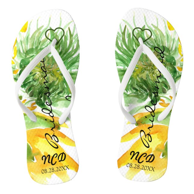 Delicate Sunflowers Bridesmaid Favour Monogram Flip Flops (Footbed)