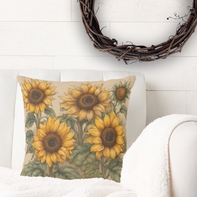 Delicate Sunflowers in Bloom  Throw Pillow (Creator Uploaded)