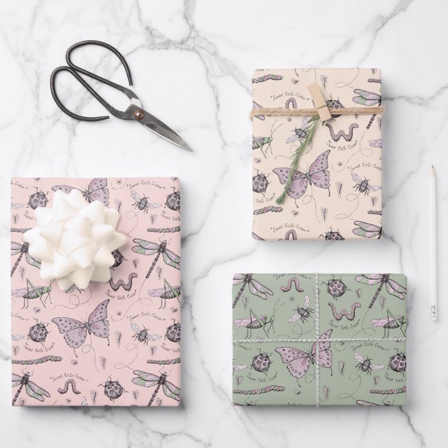 Delicate Sweet Little Critter Feminine Blush Pink Wrapping Paper Sheet (Front)
