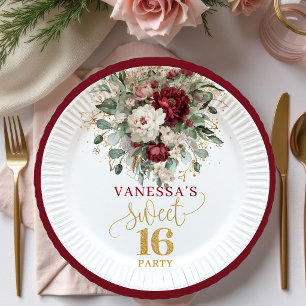 Delicate Sweet Sixteen Blush Burgundy Plates