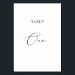 Delicate Taupe Calligraphy Table One Table Number<br><div class="desc">This delicate taupe calligraphy table one table number is perfect for a modern wedding. The romantic minimalist design features lovely and elegant brown grey typography on a white background with a clean and simple look. The card prints on the front and back (double-sided). Other table numbers in the collection are...</div>