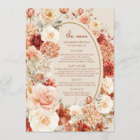 Delicate terracotta blush tan sage floral menu