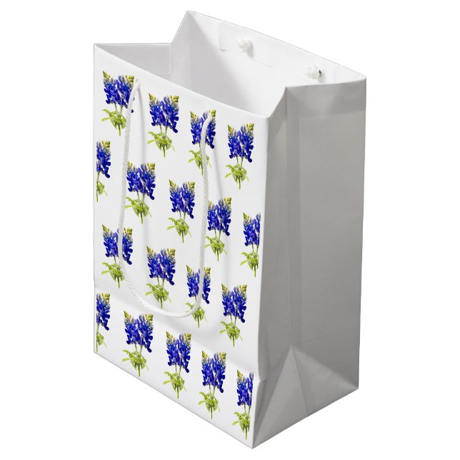 Delicate Texas Bluebonnets on White, Medium Gift Bag (Front Angled)