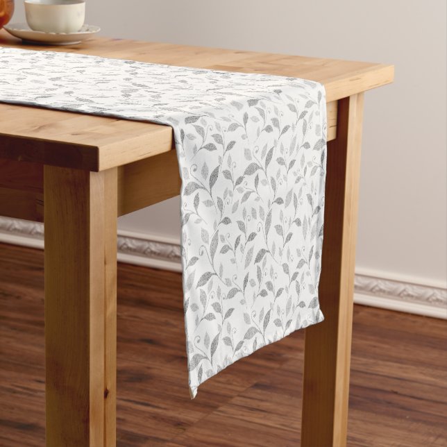 Delicate Textured Grey Floral Cloth Table Runner (In Situ)