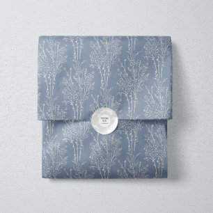 Delicate Tossed Floral Silhouette Faded Blue Tissue Paper