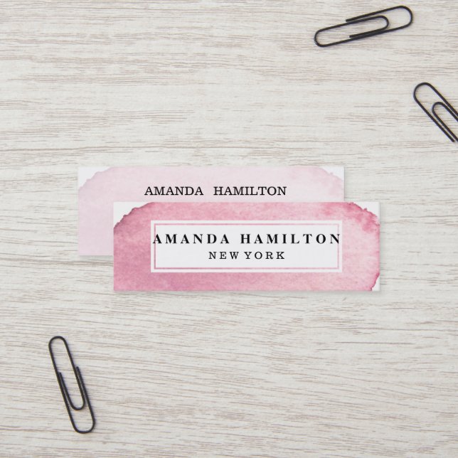 Delicate trendy Pink Watercolor wash professional Mini Business Card (Front/Back In Situ)