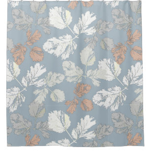 Delicate twigs with leaves on blue. Shower Curtain
