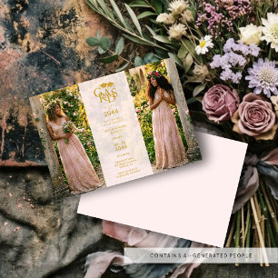 Delicate Twins Pink Chic Photo Grad Party TMF26 Invitation