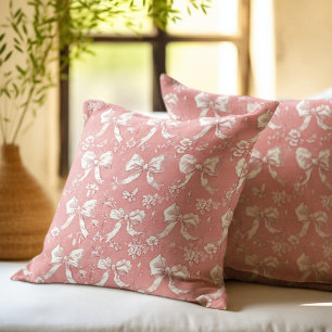Delicate Vintage Bows & Blossom Floral Pattern Throw Pillow