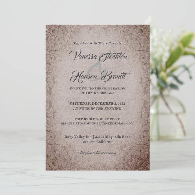 Delicate Vintage Chic Wedding Invitation (Standing Front)