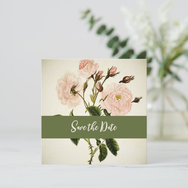 Delicate Vintage Floral Save The Date (Standing Front)