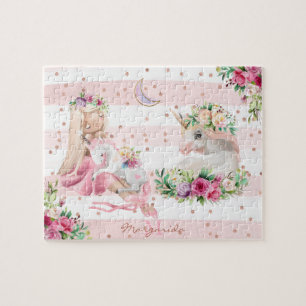 Delicate Watercolor Ballerina and Unicorn Monogram Jigsaw Puzzle