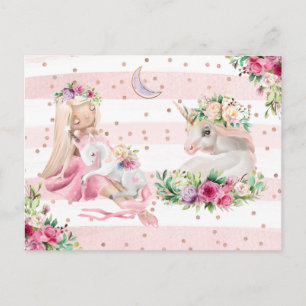 Delicate Watercolor Ballerina and Unicorn Postcard