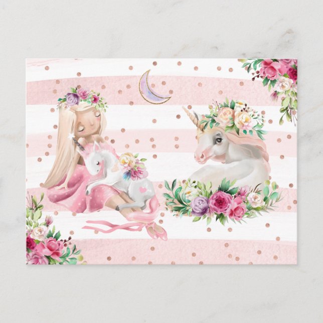 Delicate Watercolor Ballerina and Unicorn Postcard (Front)