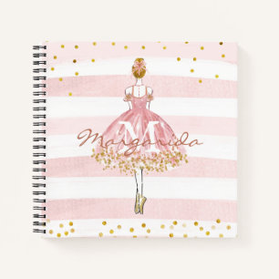 Delicate Watercolor Ballerina Pink Monogram Notebook