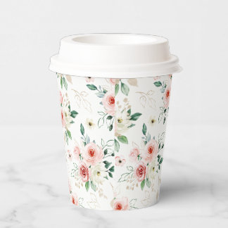 Delicate Watercolor Blush Pink Floral Pattern  Paper Cups