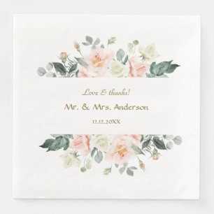 Delicate Watercolor Blush White Flowers Wedding Napkin