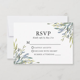 Delicate Watercolor Botanical Greenery Wedding RSVP Card