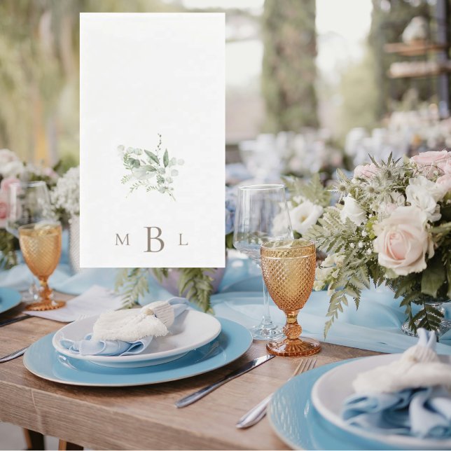 Delicate Watercolor Botanical Monogram Wedding  Napkin (Creator Uploaded)