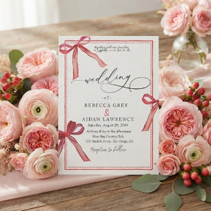 Delicate Watercolor Bows Wedding Invitation