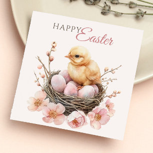 Delicate Watercolor Easter Nest Egg & Chick Brunch Napkin