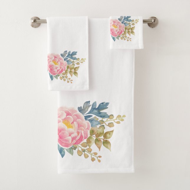 Delicate Watercolor Floral Bath Towel Set (Insitu)