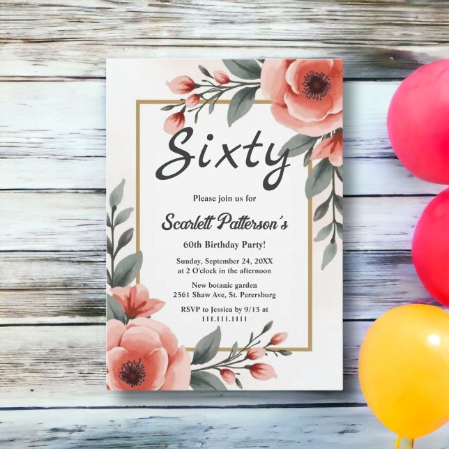 Delicate Watercolor Floral Frame Summer Birthday Invitation (Creator Uploaded)