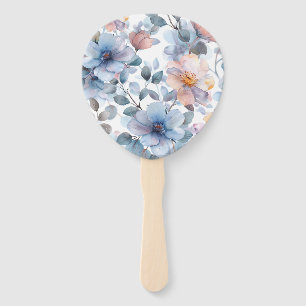 Delicate watercolor floral pattern in pastel colou hand fan