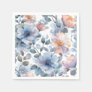 Delicate watercolor floral pattern in pastel colou napkin