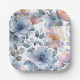 Delicate watercolor floral pattern in pastel colou paper plate