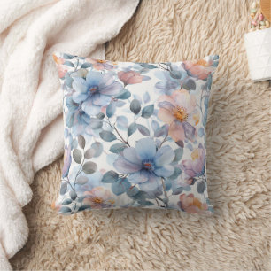 Delicate watercolor floral pattern in pastel colou throw pillow