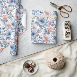 Delicate watercolor floral pattern in pastel colou wrapping paper