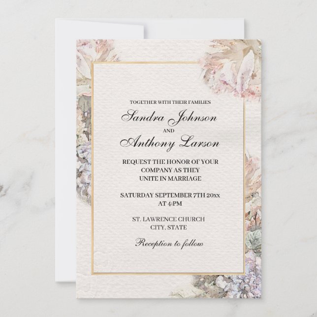 Delicate Watercolor Floral Wedding Invitation (Front)